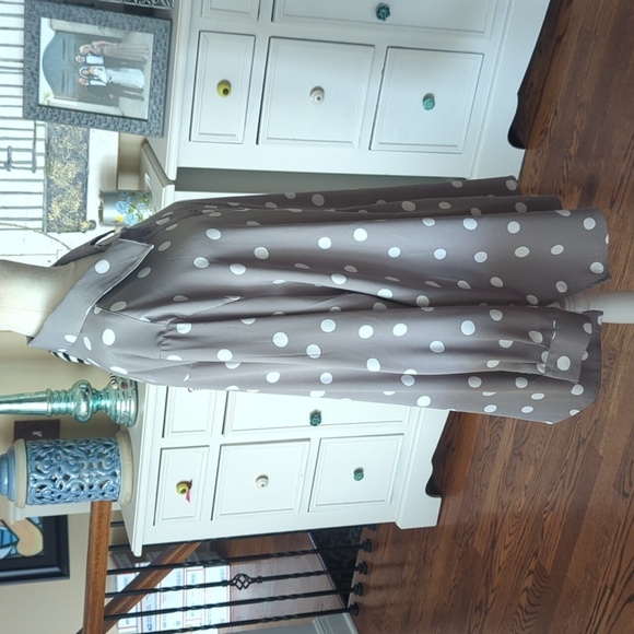 Susan Graver Peach Skin Gray White Polka Dot Oversized Button Down Shirt Sz 1X - Picture 6 of 7